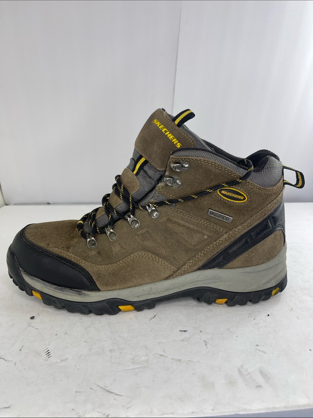 Skechers Brown Suede Men's Trail Boot with Yellow Accents